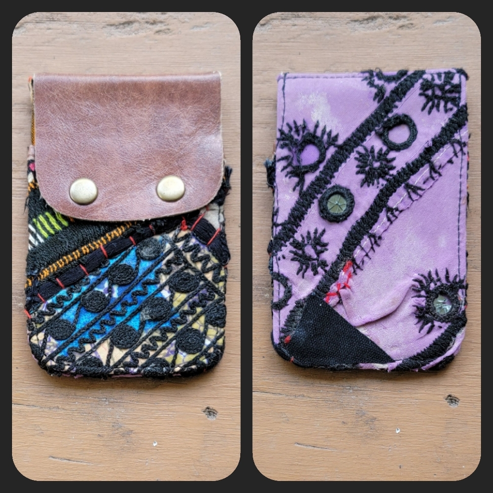 🧠🍳 Free People Boho Embroidered Repurposed vtg banjara hippie Wallet card case